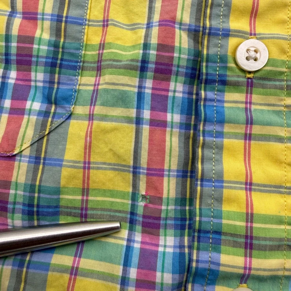 Polo Ralph Lauren Shirt Mens XXL Yellow Multi Plaid Madras Safari Button Up FLAW